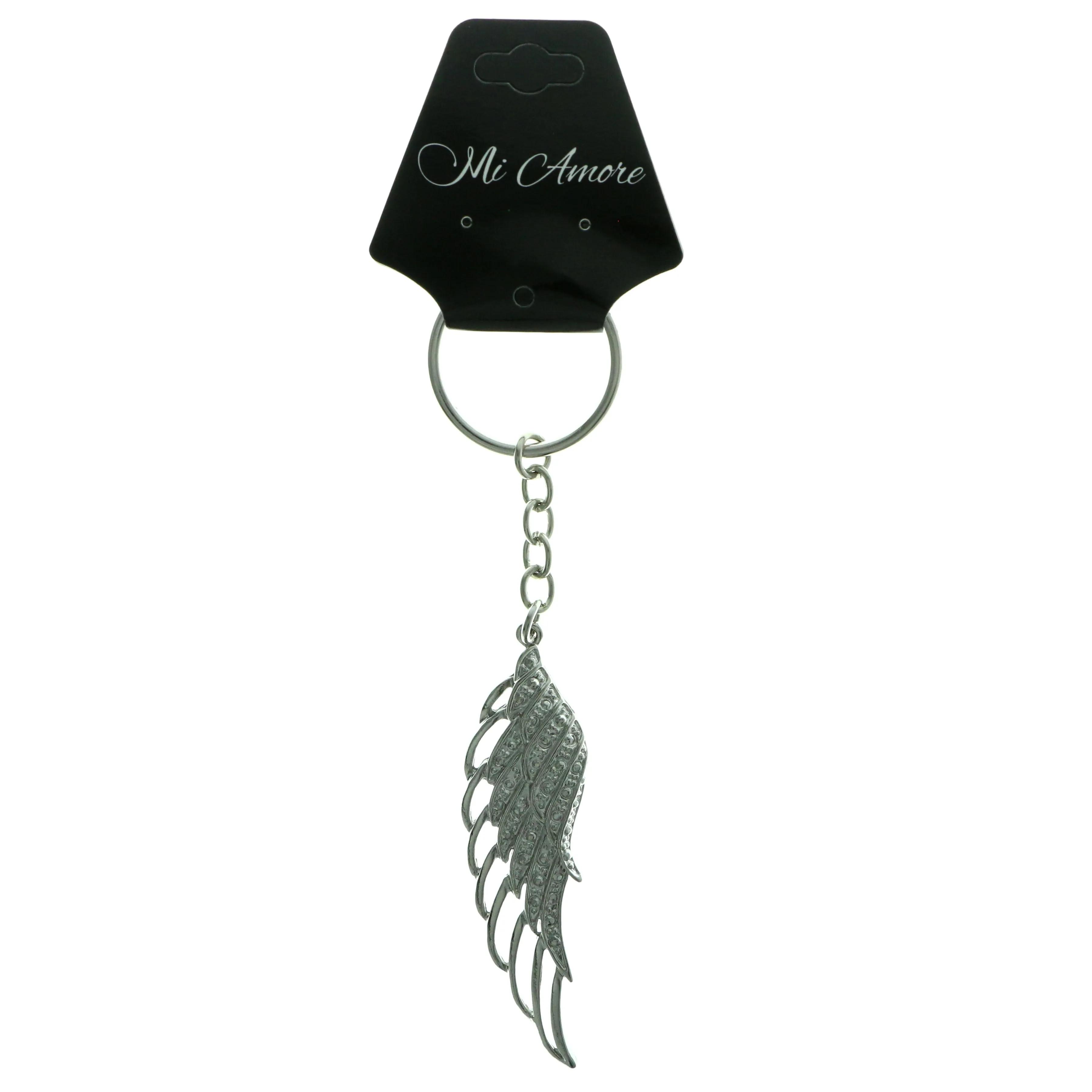 Angel Wing Split-Ring-Keychain With Crystal Accents Silver-Tone & Clear Colored #257