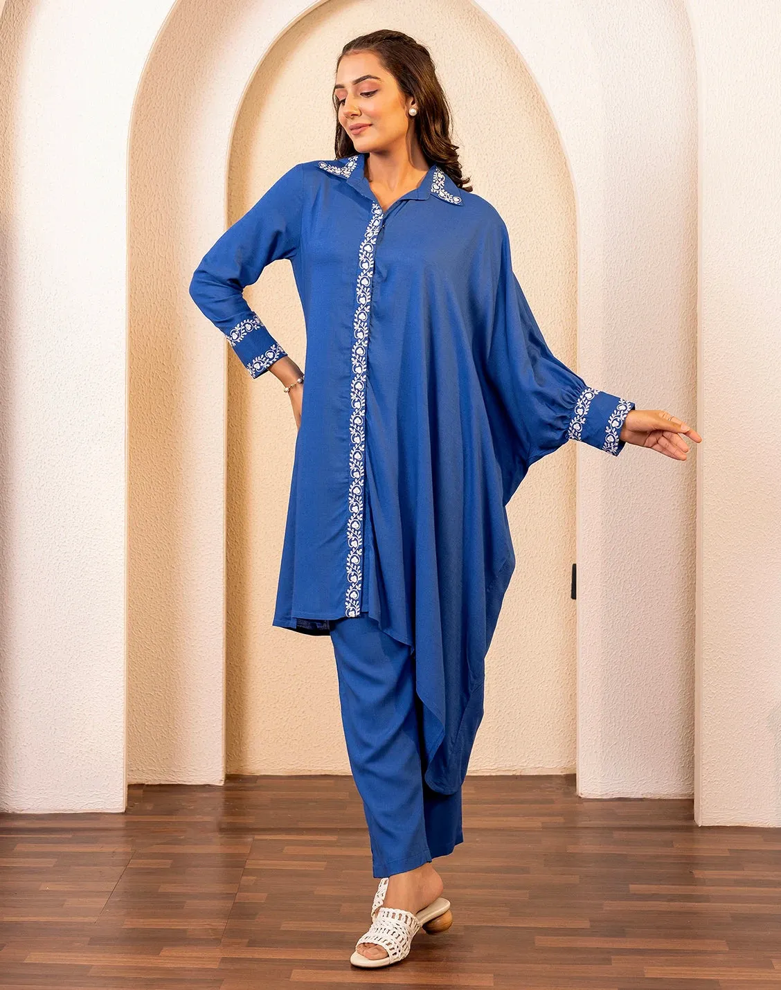 ASHRA BLUE EMBRODERED CO-ORD SET