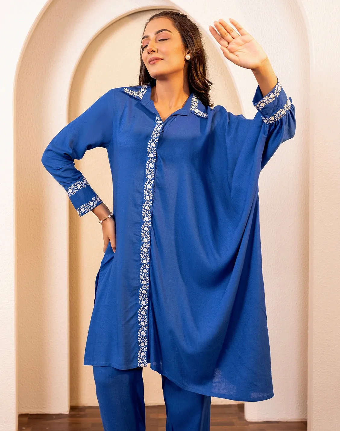 ASHRA BLUE EMBRODERED CO-ORD SET
