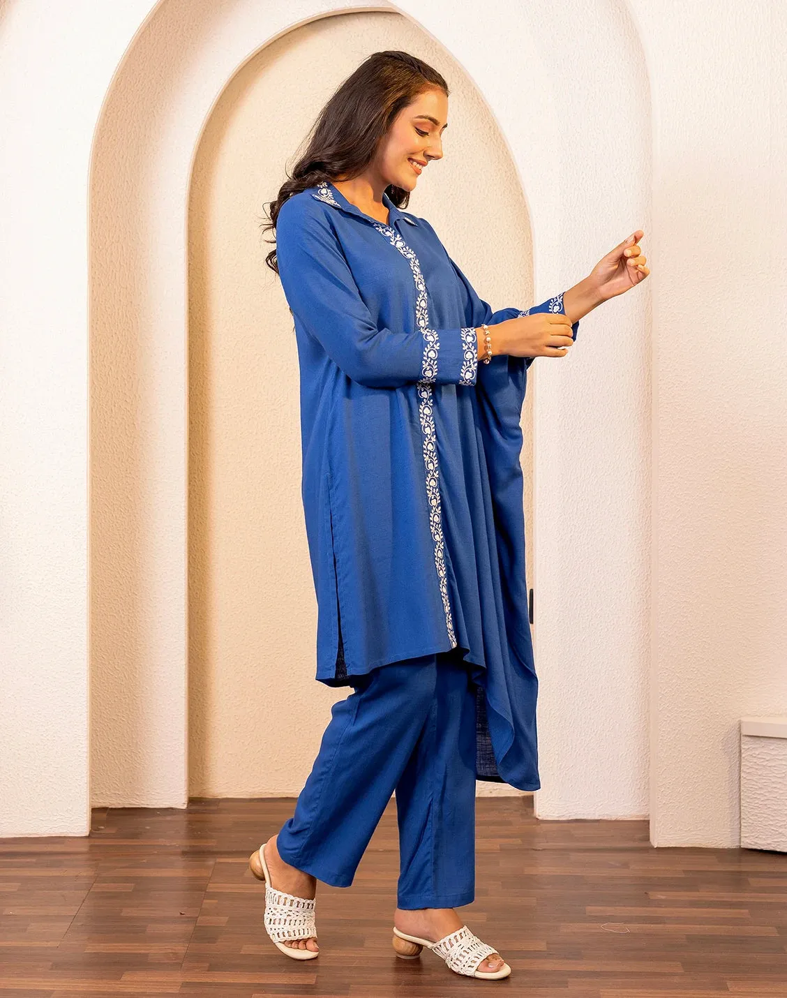 ASHRA BLUE EMBRODERED CO-ORD SET
