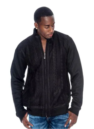 Black Men's Cardigan Sweaters Full Zip Knitted Jacket Fur Lined Style No: 100-3