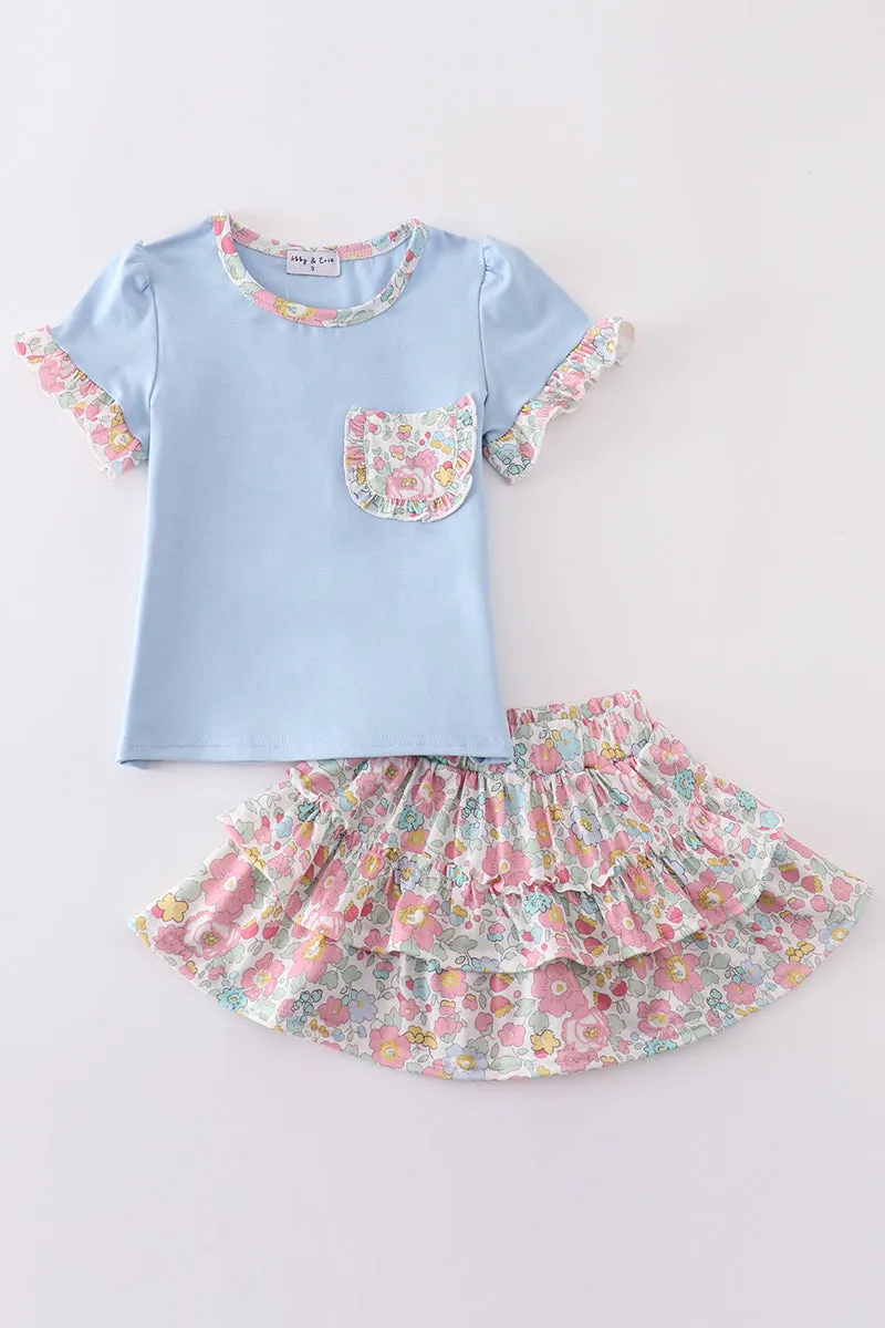Blue floral print skort set