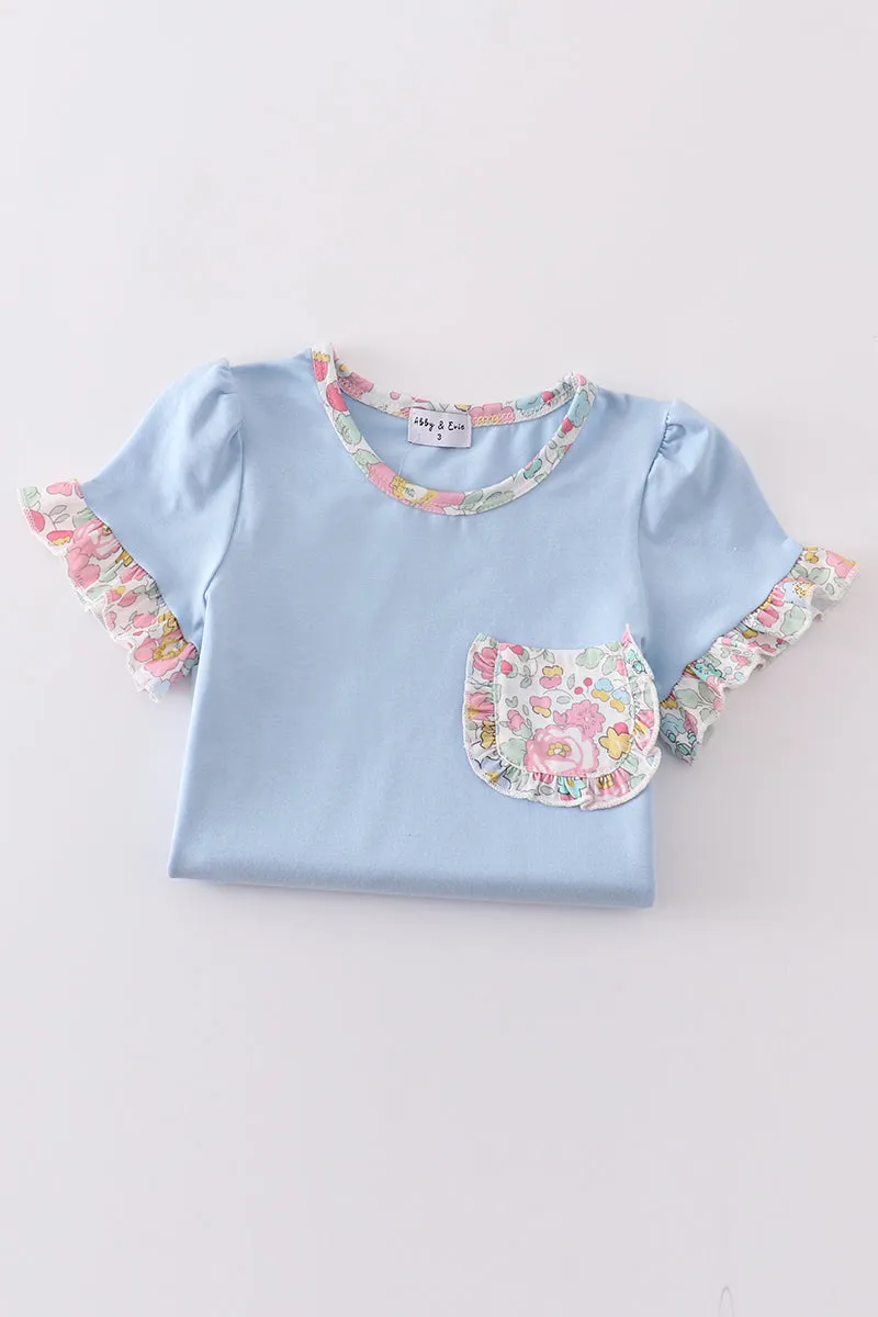 Blue floral print skort set