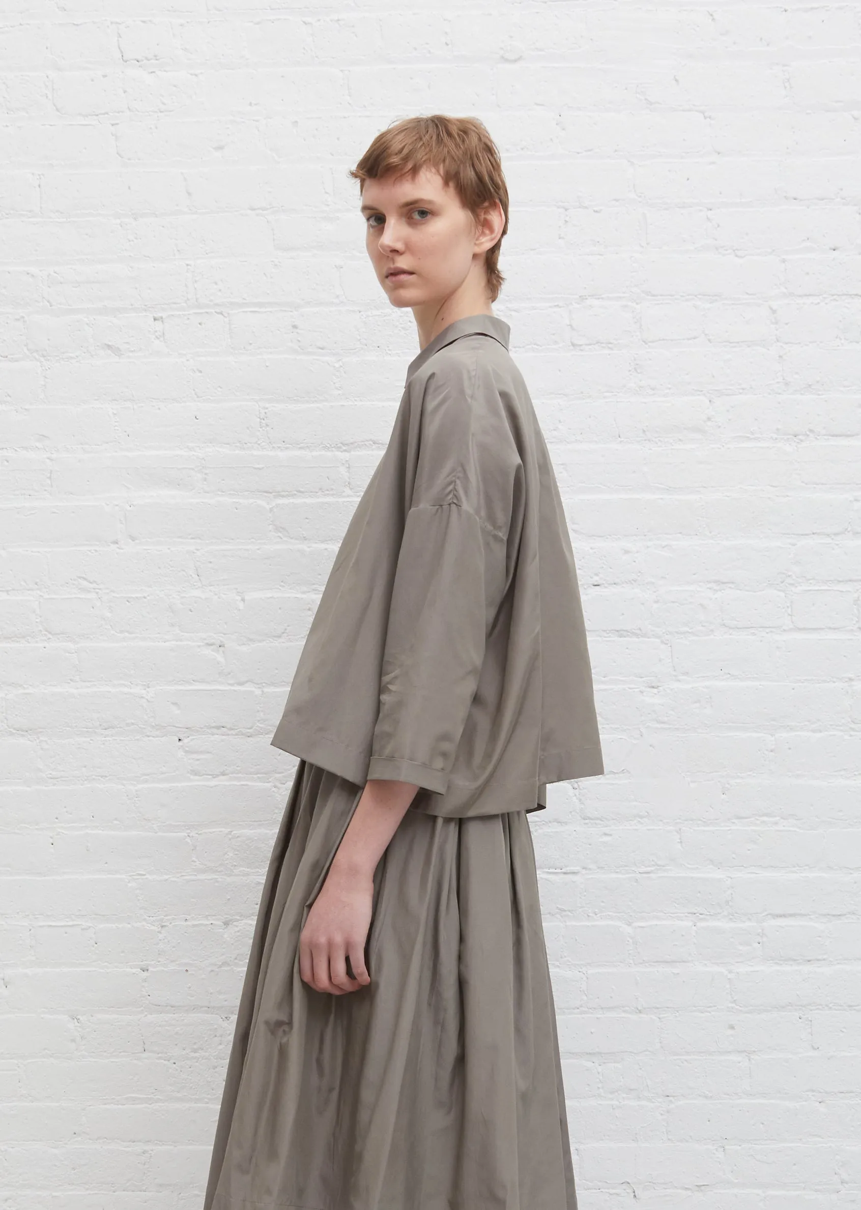 Brigette Silk Cotton Poplin Shirt — Smoke Taupe