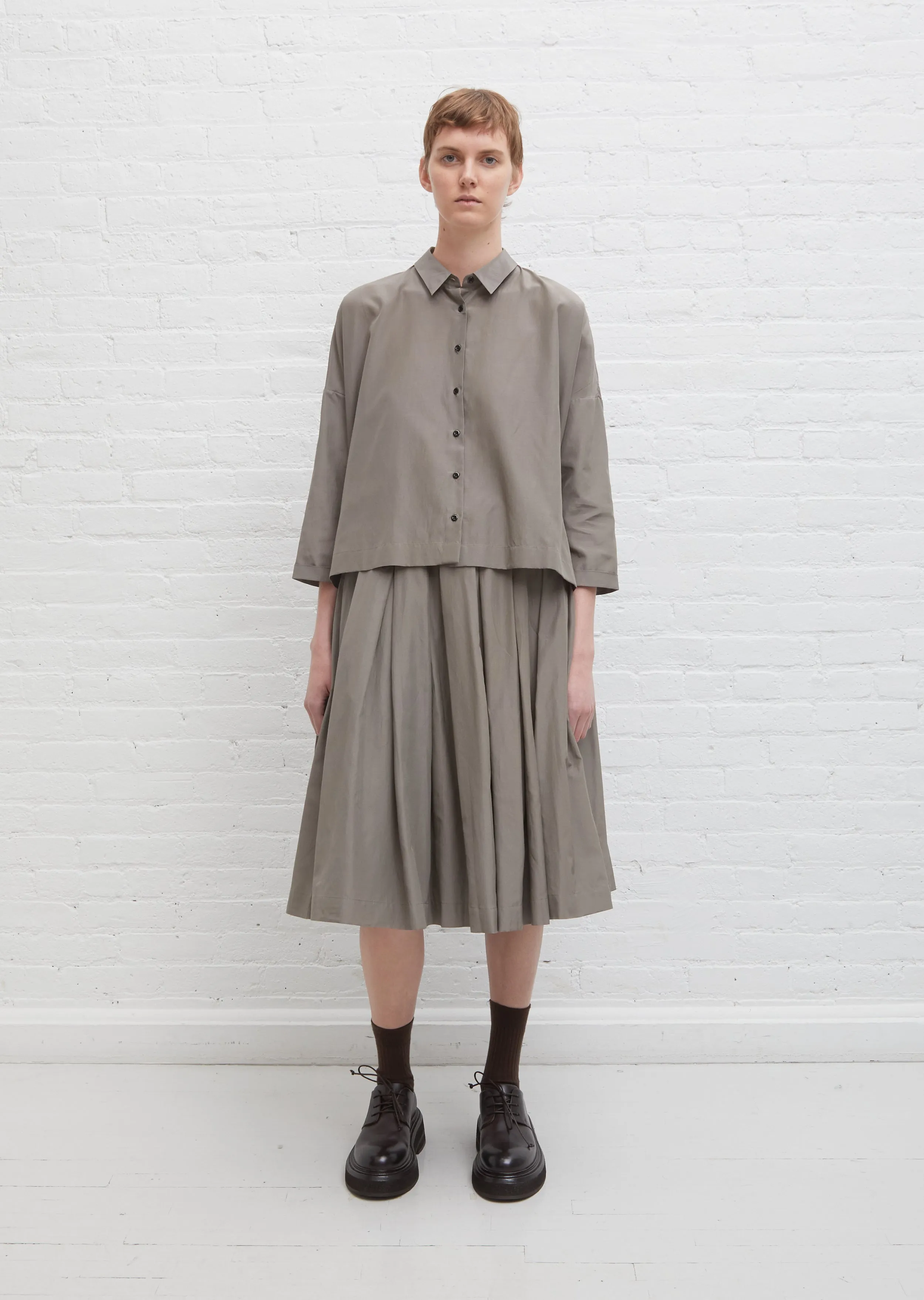 Brigette Silk Cotton Poplin Shirt — Smoke Taupe