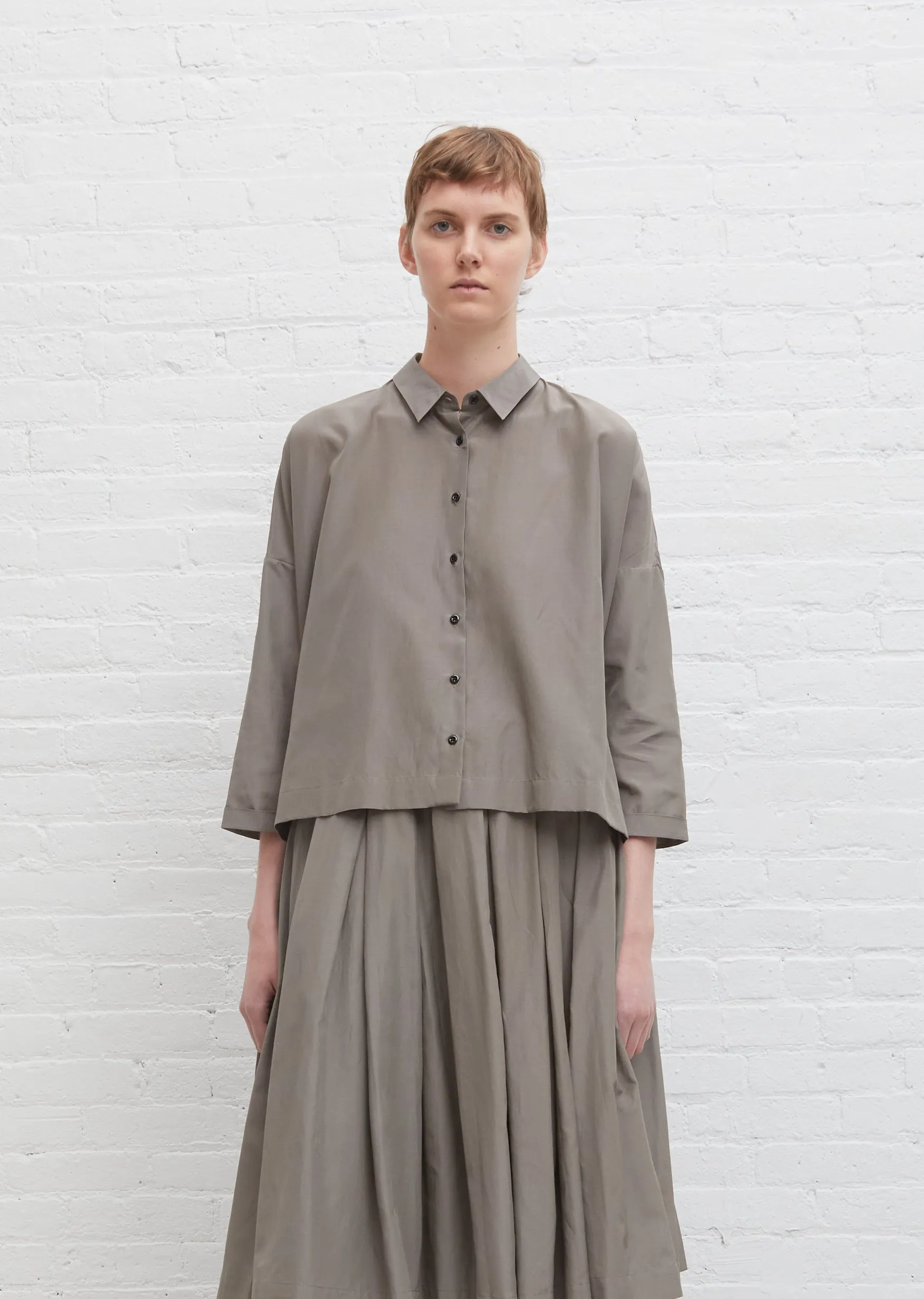 Brigette Silk Cotton Poplin Shirt — Smoke Taupe
