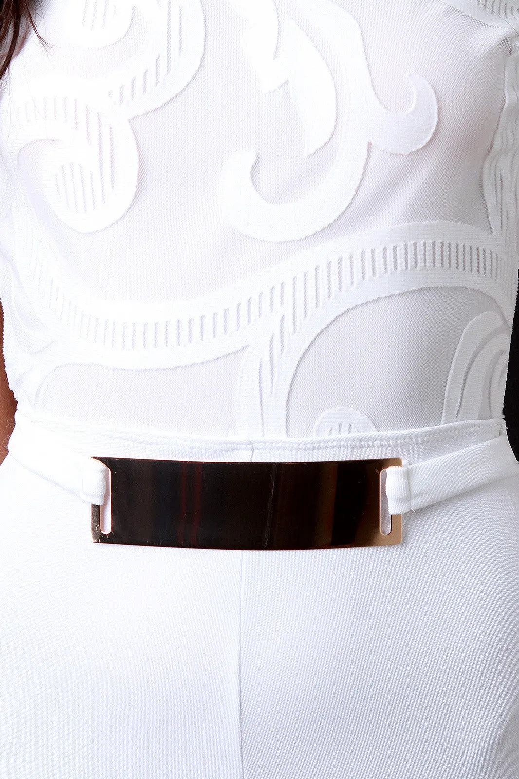 Burn Out Mesh Gold-Plated Belt Sleeveless Jumpsuit