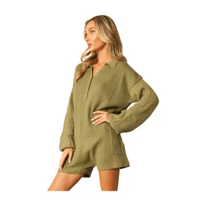 Button Down Knit Romper - Olive