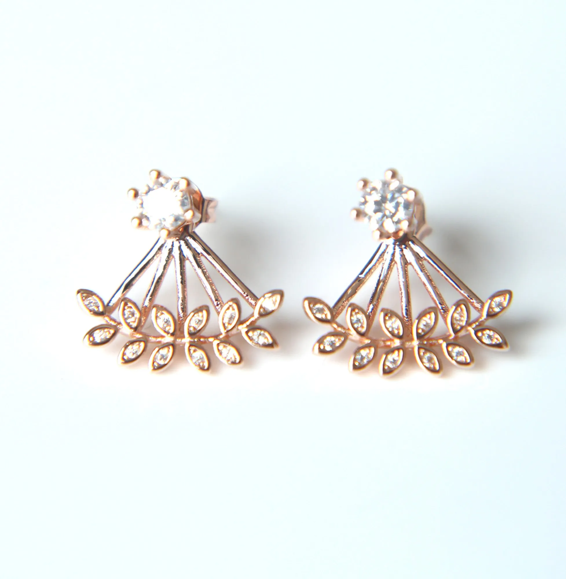 Capella Trendy Cubic Zirconia Crystal Leaf Ear Jacket Stud Earring