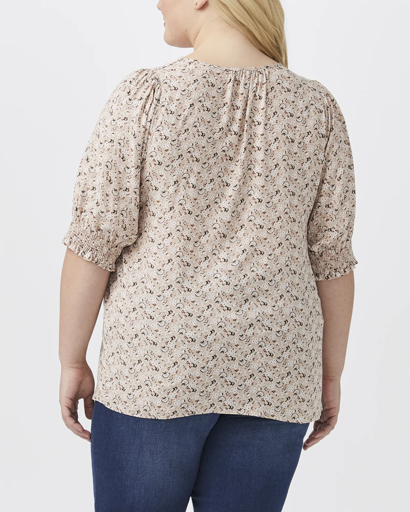 Carolota Smocked-Sleeve Top | Mauve / Black