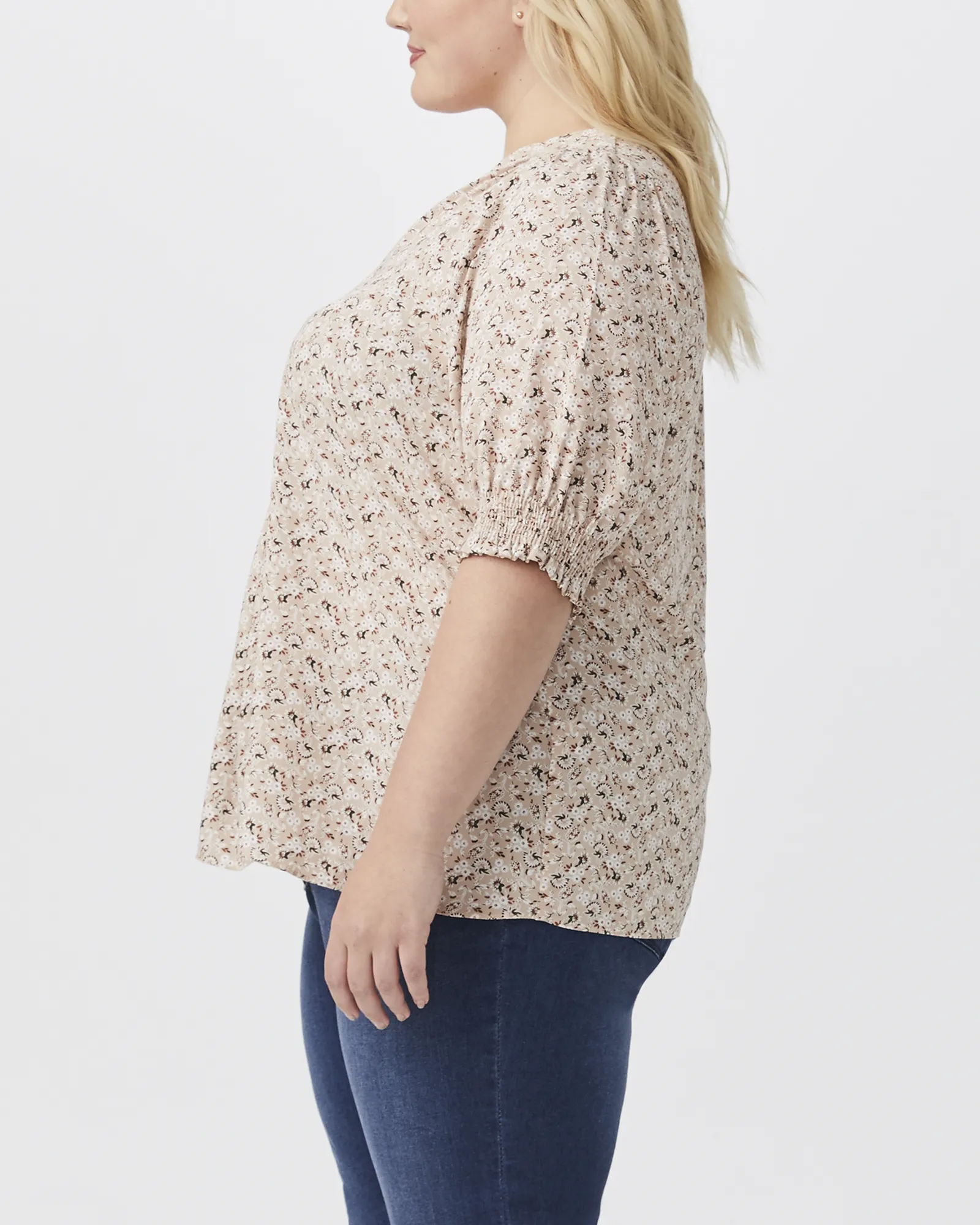 Carolota Smocked-Sleeve Top | Mauve / Black