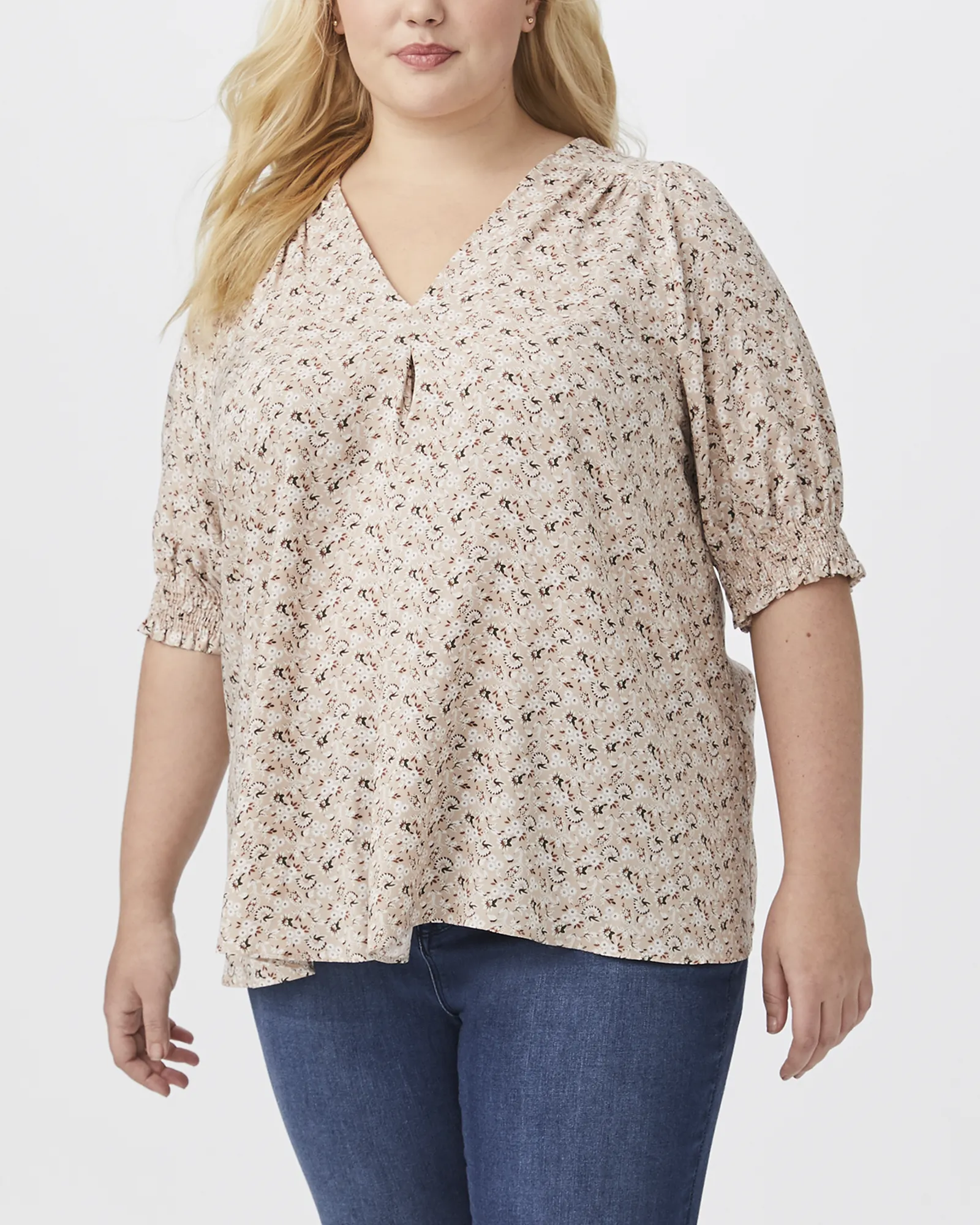 Carolota Smocked-Sleeve Top | Mauve / Black