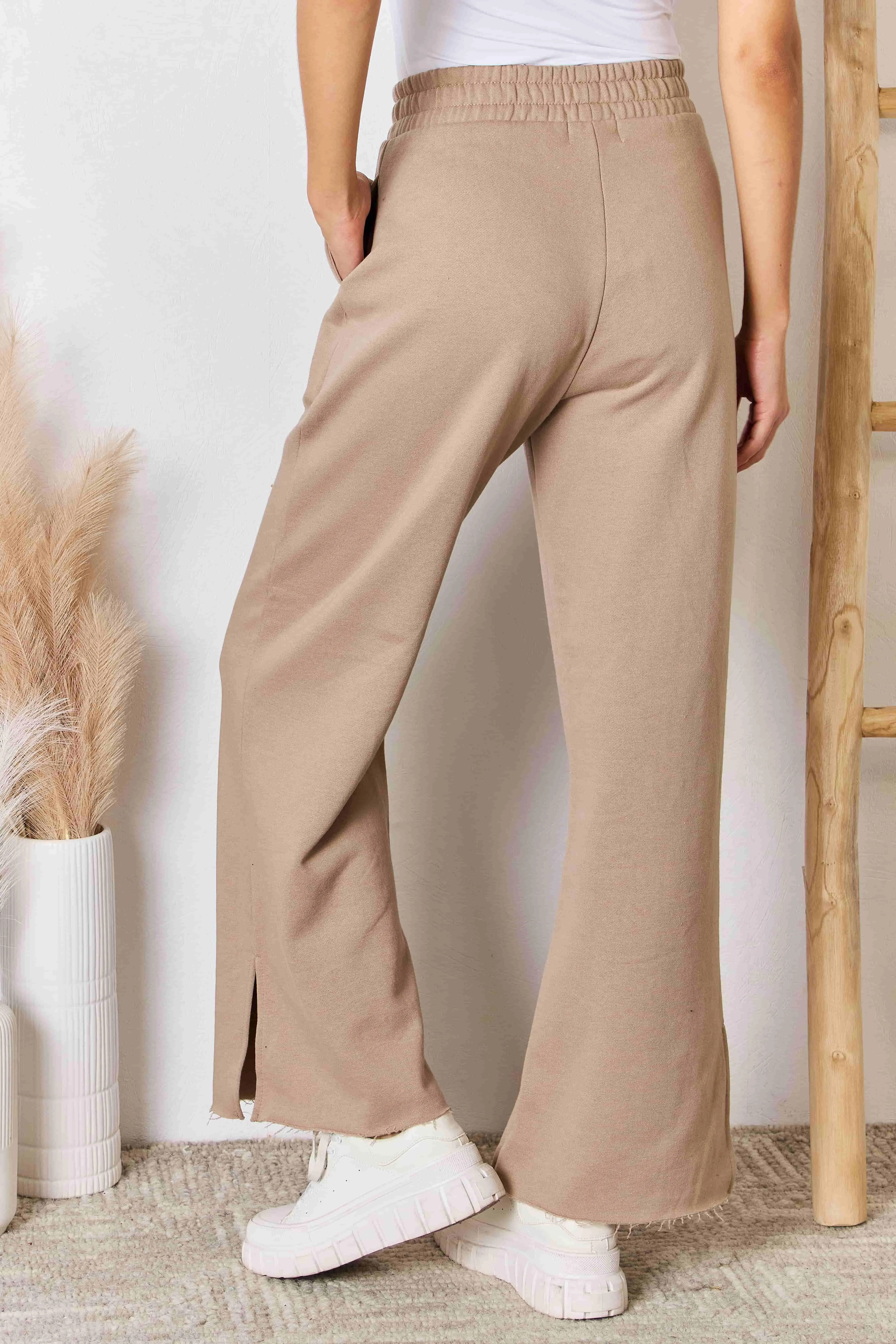 Casual Comfort Slit Elastic Waist Wide Leg Pants