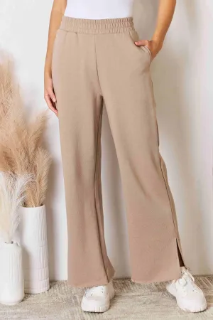 Casual Comfort Slit Elastic Waist Wide Leg Pants