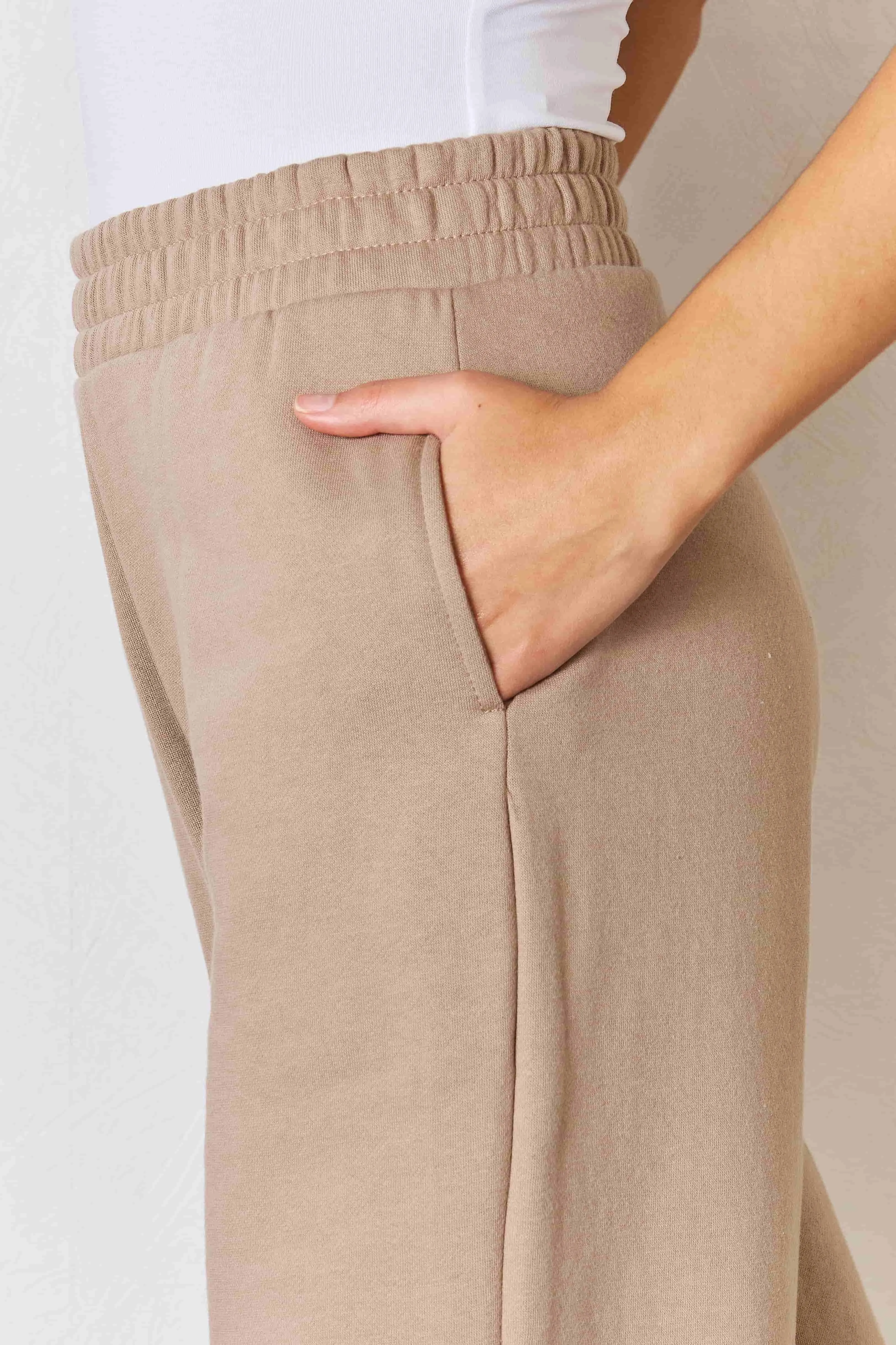 Casual Comfort Slit Elastic Waist Wide Leg Pants