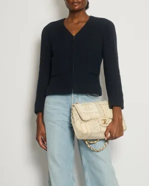 Chanel 09p Navy Tweed Jacket With Zip Detail Fr 42 (uk 14)