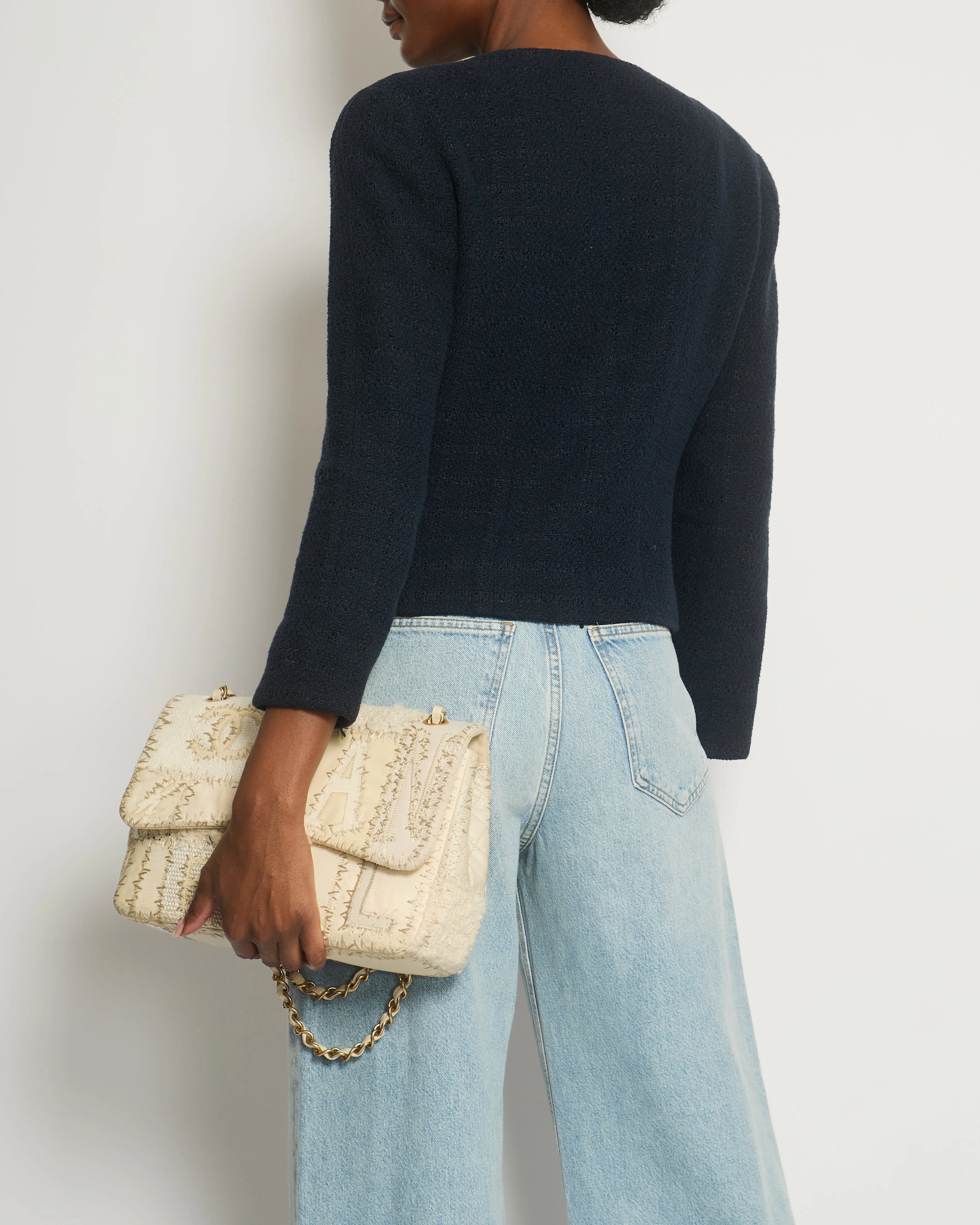 Chanel 09p Navy Tweed Jacket With Zip Detail Fr 42 (uk 14)