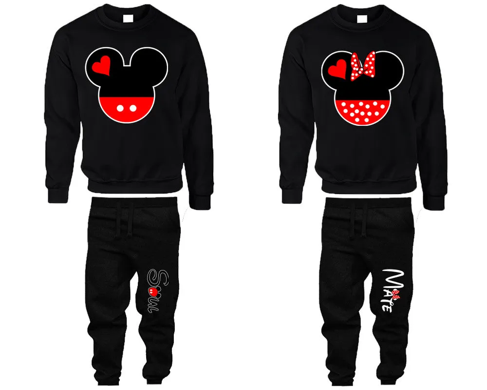 Charming Mouse Duo Design Couple Matching Crewneck Sweaters and Jogger Pants – Stylish Unisex Top & Bottom Set | Mix & Match 4 Items Sold Separately