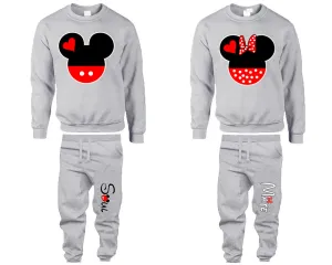 Charming Mouse Duo Design Couple Matching Crewneck Sweaters and Jogger Pants – Stylish Unisex Top & Bottom Set | Mix & Match 4 Items Sold Separately