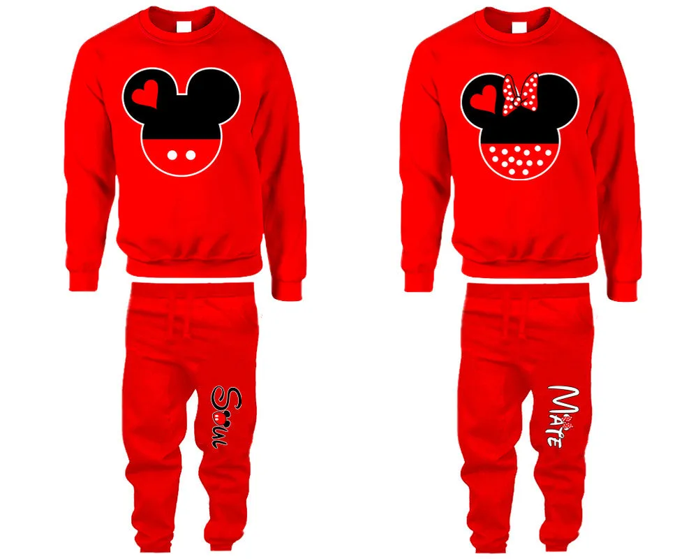 Charming Mouse Duo Design Couple Matching Crewneck Sweaters and Jogger Pants – Stylish Unisex Top & Bottom Set | Mix & Match 4 Items Sold Separately