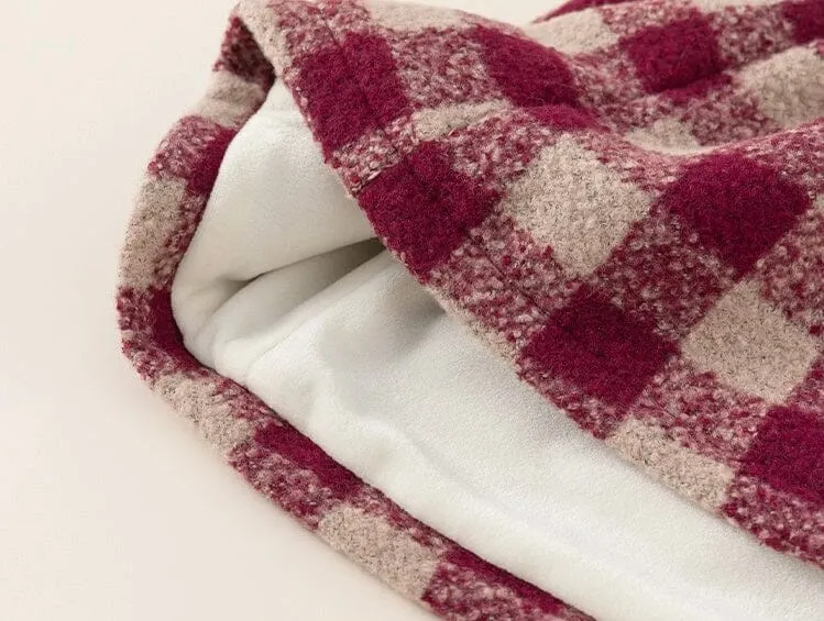 Cherry Checkered Fleece-Lined Pinafore Dress
