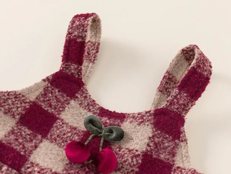 Cherry Checkered Fleece-Lined Pinafore Dress