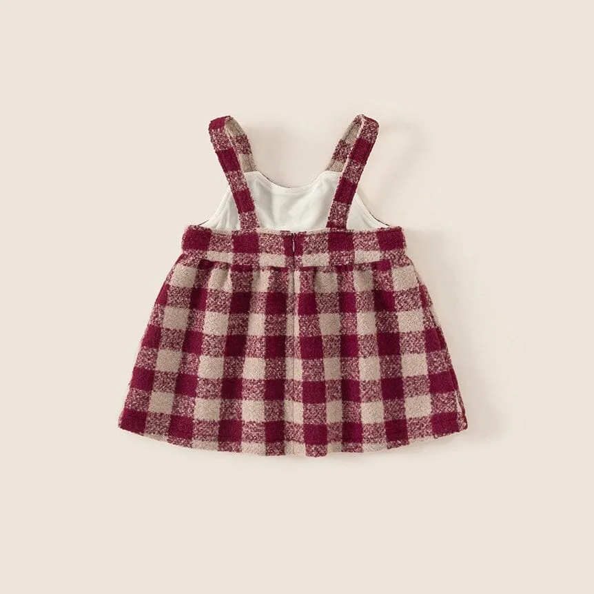 Cherry Checkered Fleece-Lined Pinafore Dress