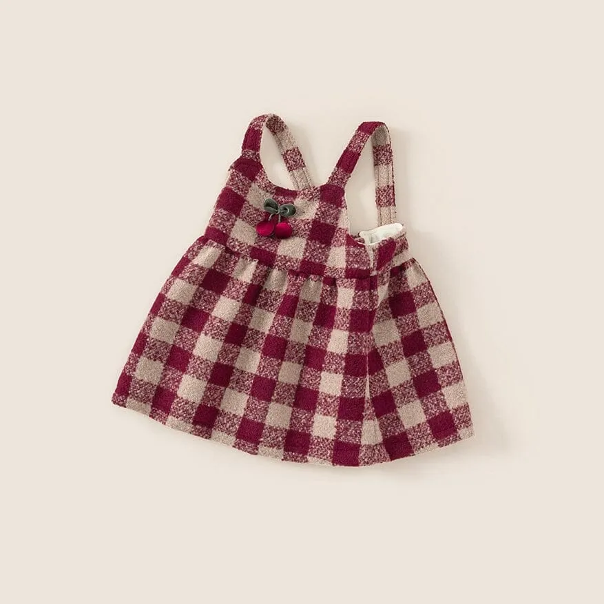 Cherry Checkered Fleece-Lined Pinafore Dress