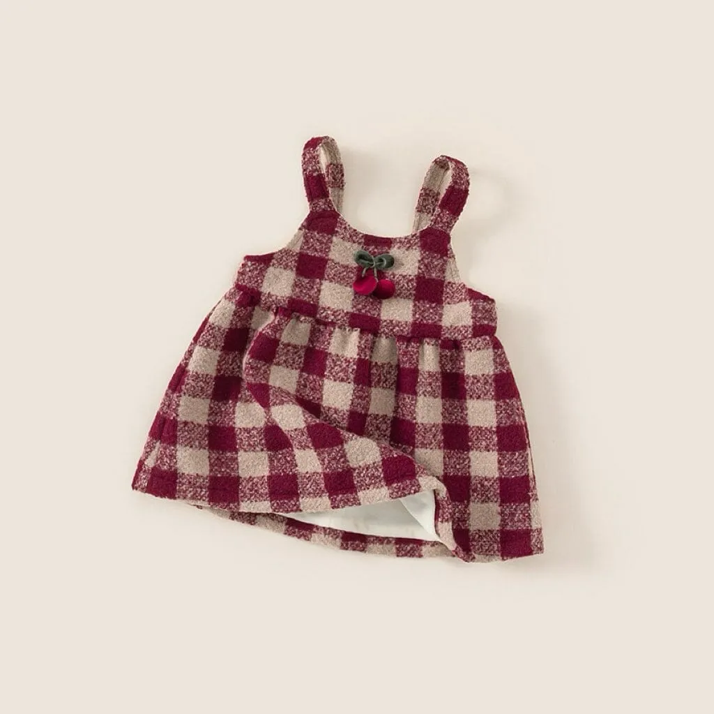 Cherry Checkered Fleece-Lined Pinafore Dress