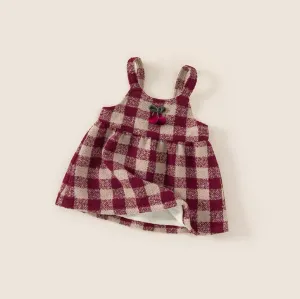 Cherry Checkered Fleece-Lined Pinafore Dress