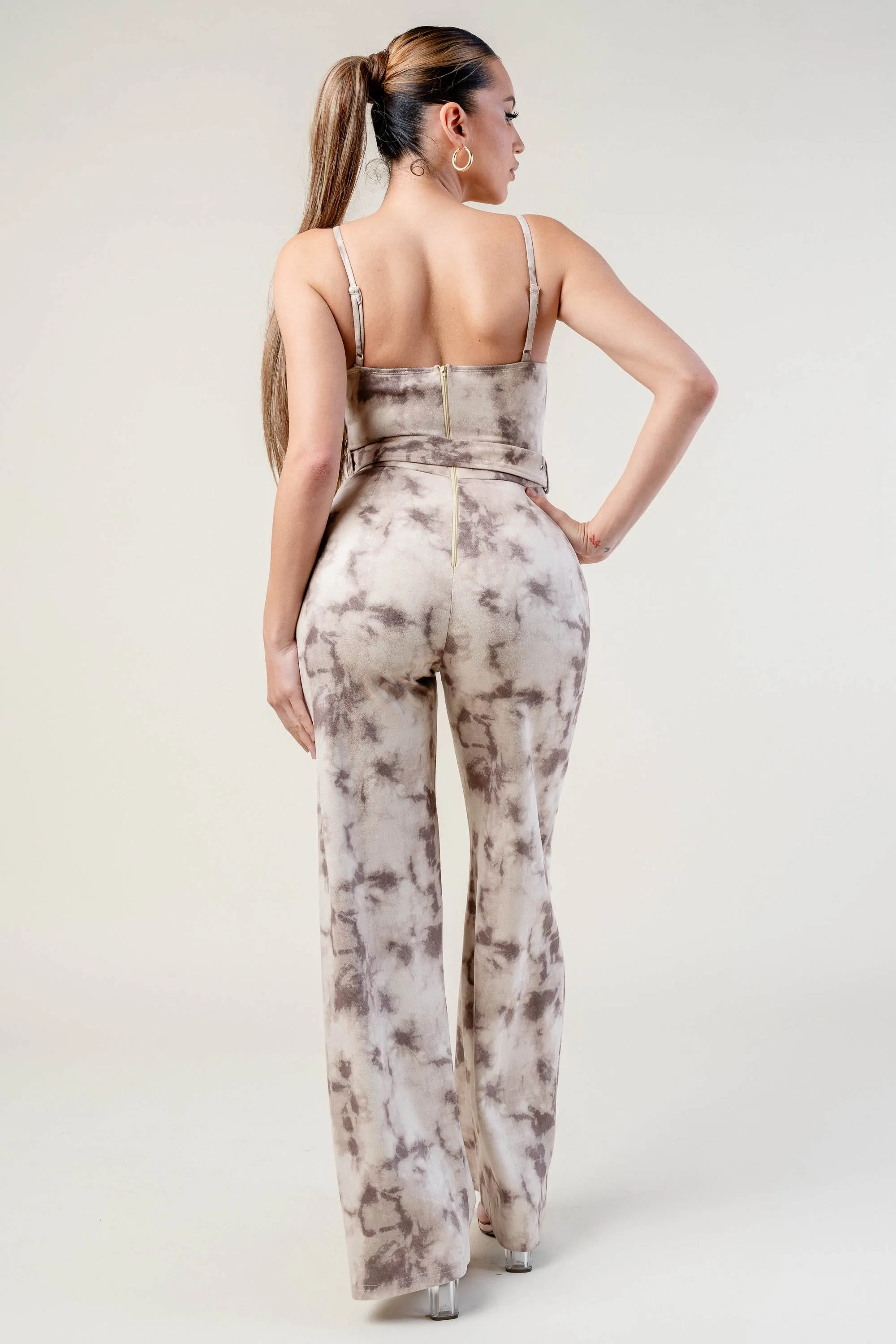 CHIC TIE DYE HOTFIX STUDDED WAIST BELTED JUMPSUIT