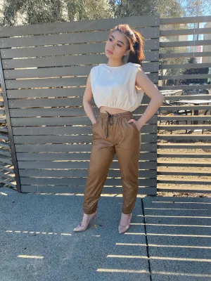 City Girl PU Joggers- Camel