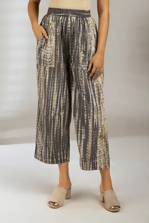 comfort fit cotton printed pants - grey white with yellow specks