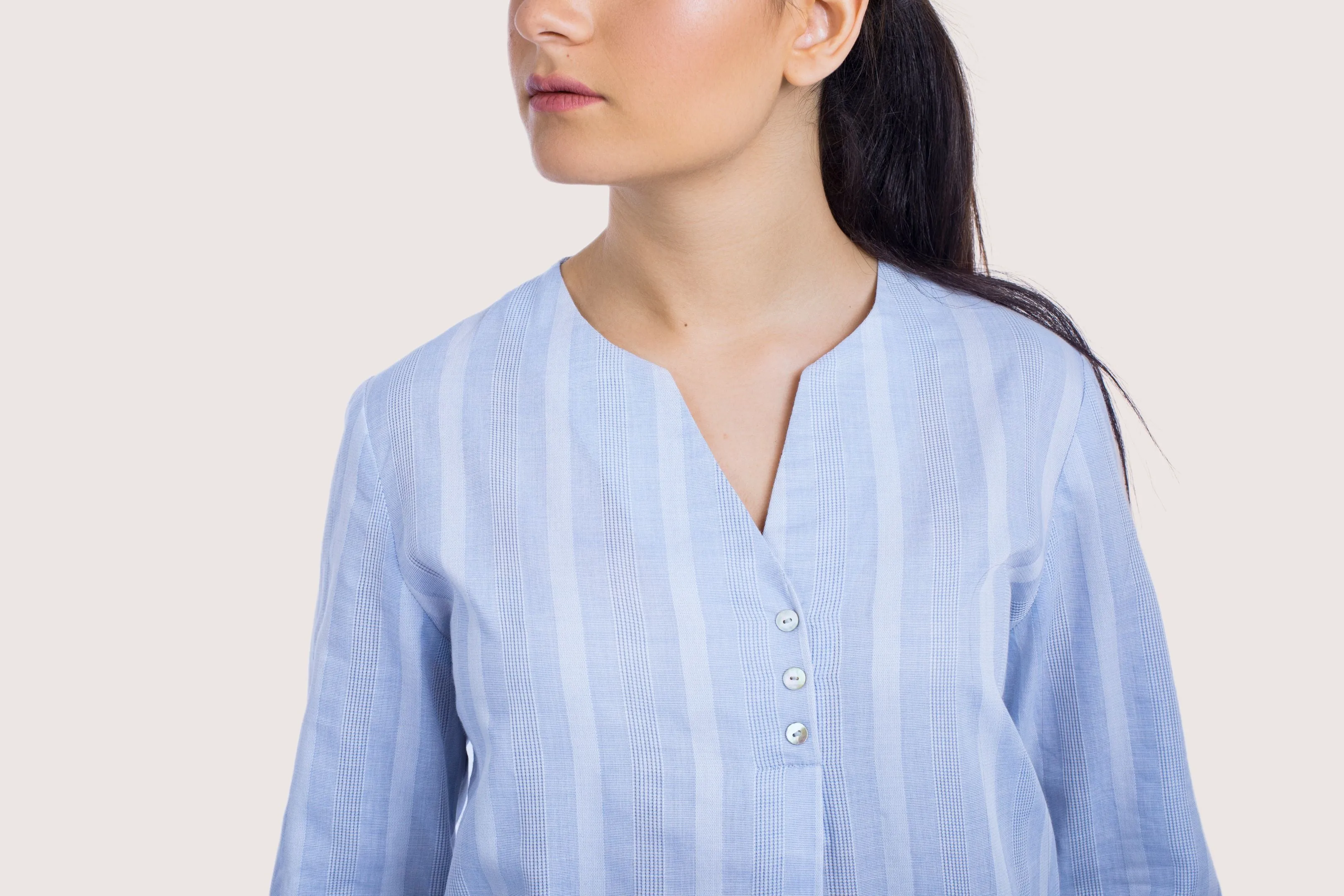 Cotton Relaxed Striped Blouse - 110041