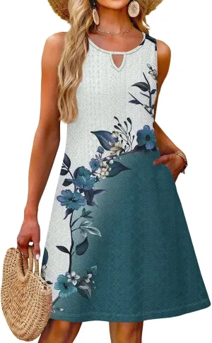 Coverup Summer Dresses for Women 2025 Eyelet Casual Loose Sleeveless Sundresses Tank Dresses with Pockets