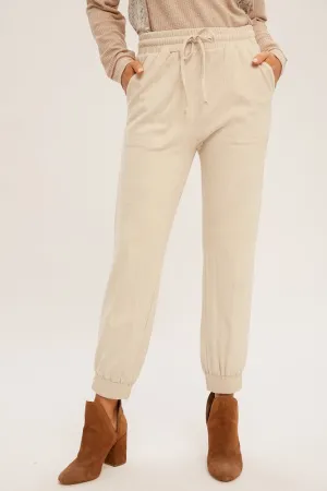 Cream Suede Tie Joggers