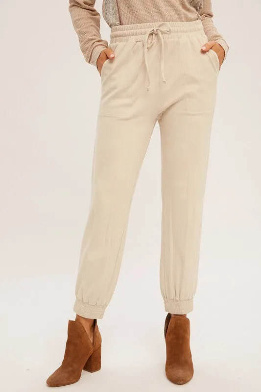 Cream Suede Tie Joggers