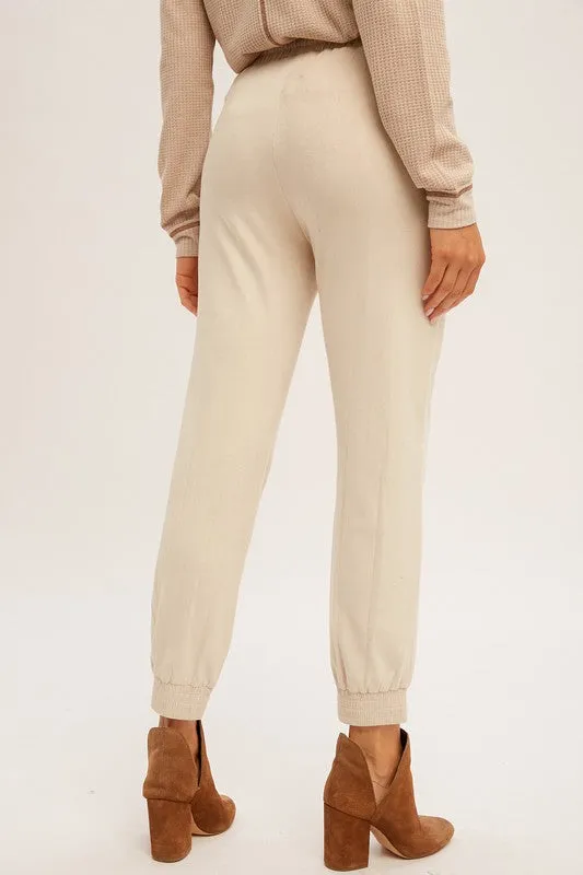 Cream Suede Tie Joggers