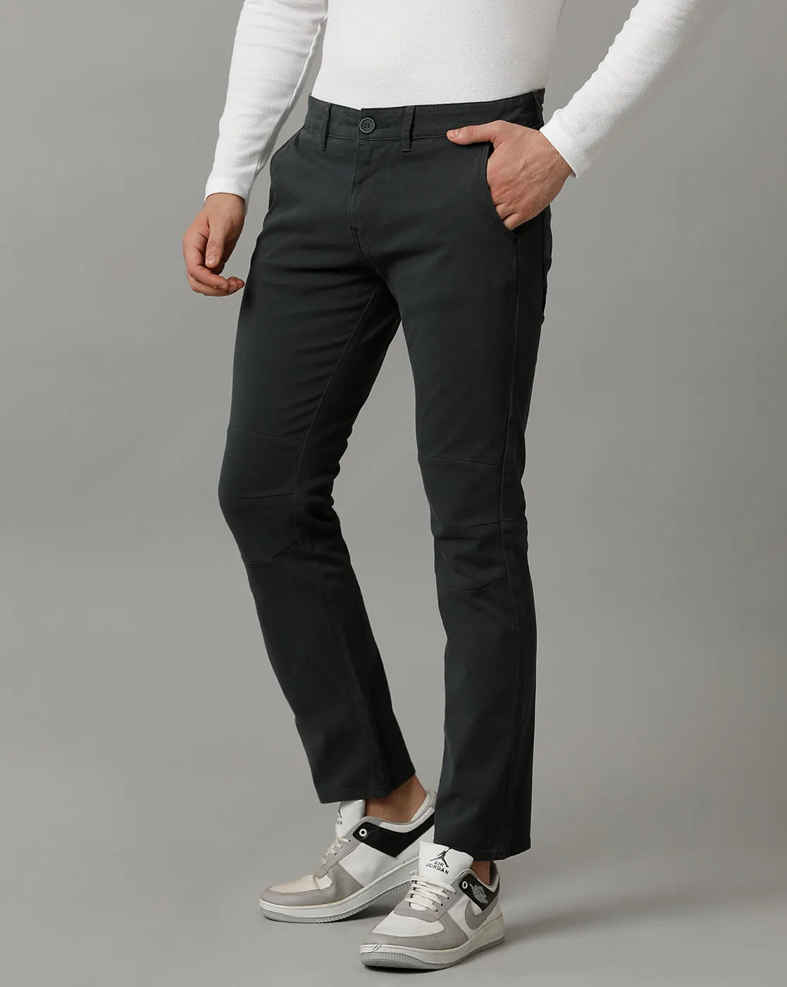 DARK GREEN NON DENIM REGULAR FIT CHINOS