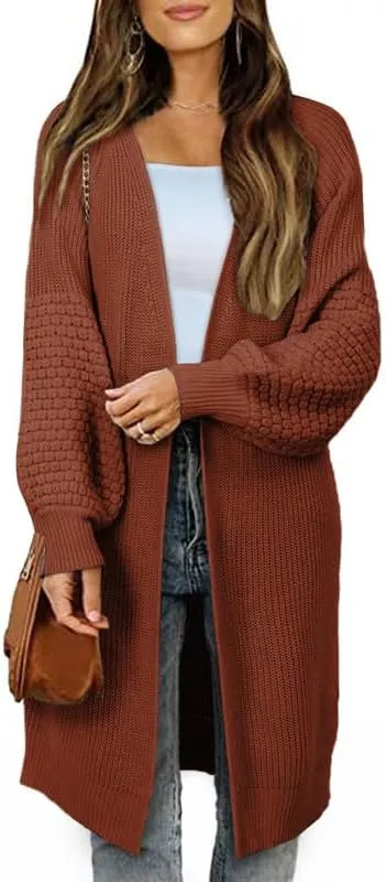 Dokotoo Women's 2023 Fashion Casual Open Front Long Sleeve Chunky Cable Knit Cardigans Sweaters Outerwear Coats