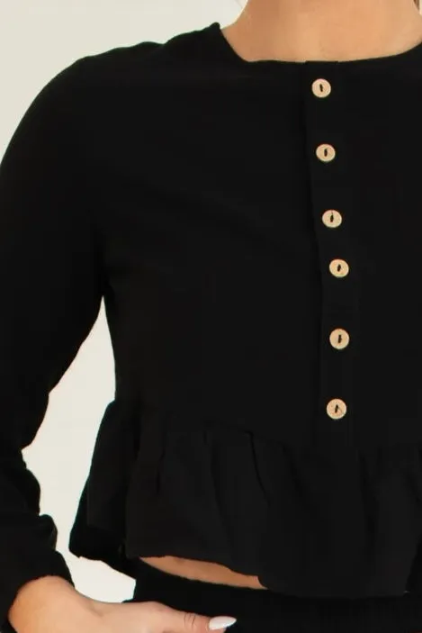 Elegant Comfort Ruffle Lounge Set - Black