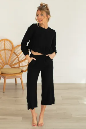 Elegant Comfort Ruffle Lounge Set - Black