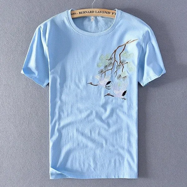 Embroidered Linen Slim T-shirt