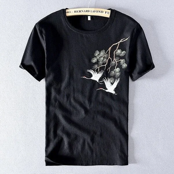 Embroidered Linen Slim T-shirt