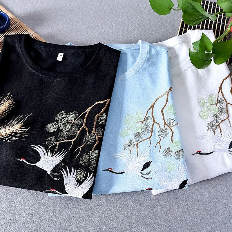 Embroidered Linen Slim T-shirt