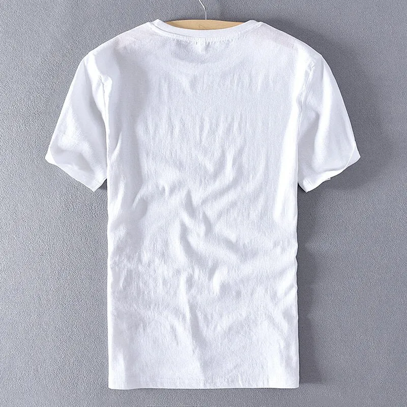 Embroidered Linen Slim T-shirt