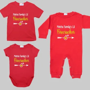 Family's Little Firecracker (Surname) Red Onesie/Full Romper/Tshirt