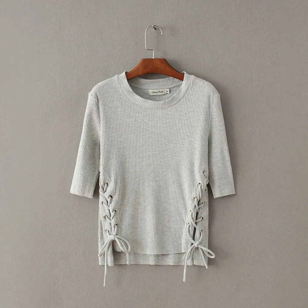 Fashsion Side Lace Up Pull Over Sweater