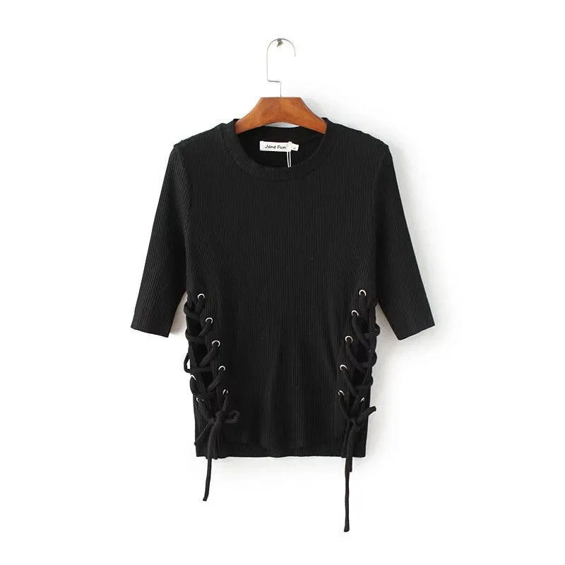Fashsion Side Lace Up Pull Over Sweater
