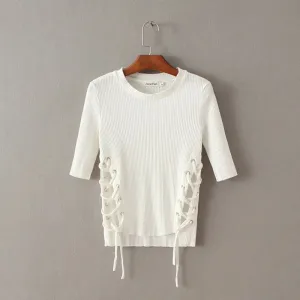 Fashsion Side Lace Up Pull Over Sweater
